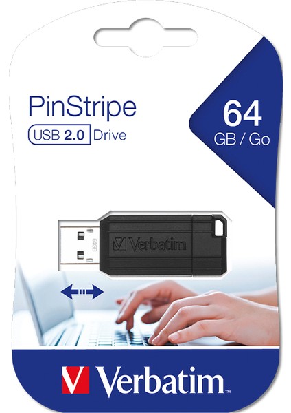 Verbatim PinStripe 64GB USB 2.0 Çek-İt Kızak Özellikli Flash Bellek - 49065