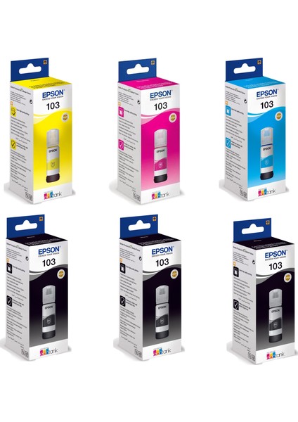 Epson 103 Ecotank L3210 Uyumlu Dört Renk +2 Siyah Mürekkep Takımı
