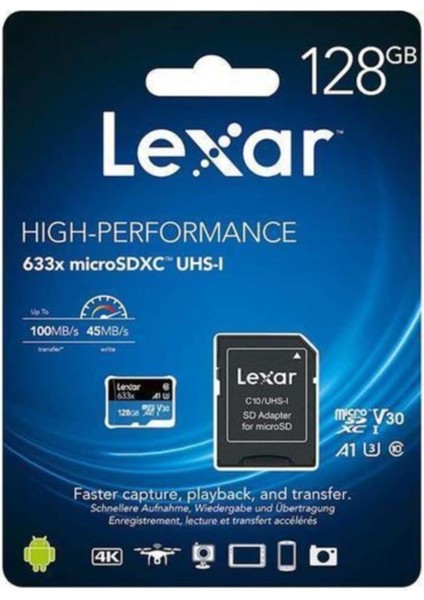 Lexar 128GB Micro Sd Class 10 Hafıza Kartı Uhs-I 633X 100MB/45SN