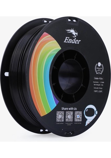 Creality Ender 1.75MM Siyah PLA+ Filament 1kg Yüksek Baskı Kalitesi ve Güçlü Performans