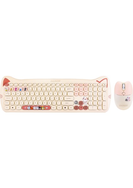 Everest KM-6283 CATTY Renkli Tuşlu Sarı Kablosuz Q Multimedia Klavye + Mouse + Pad Set