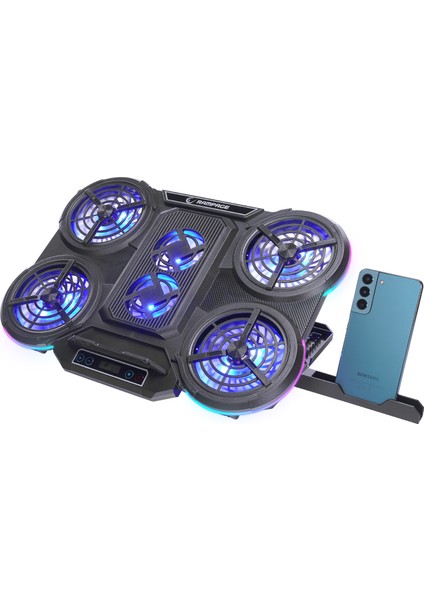 Rampage Prote R6 Rgb Işıklı 6 Fanlı Telefon Standlı USB Çoklayıcılı Yükseklik Ayarlı Notebook Soğutucu Stand