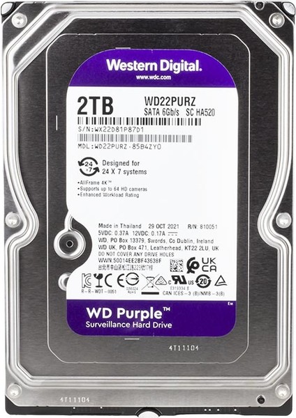 BYR Western Digital Purple WD22PURZ/WD23PURZ 2 Tb Sata 6gb/s 7/24 Güvenlik Harddisk Byr [byrtek]