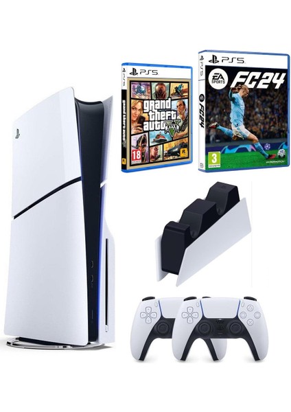 Sony Playstation 5 Slim 1 TB, 2.Dualsense Kontrolcü ve Fifa Fc 24 GTA 5 Oyunları ile Yüksek Performans