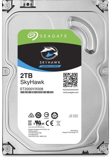 Seagate 2 Tb Seagate Skyhawk 3.5" 64MB 5900RPM (ST2000VX008) 7/24 Güvenlik Disk