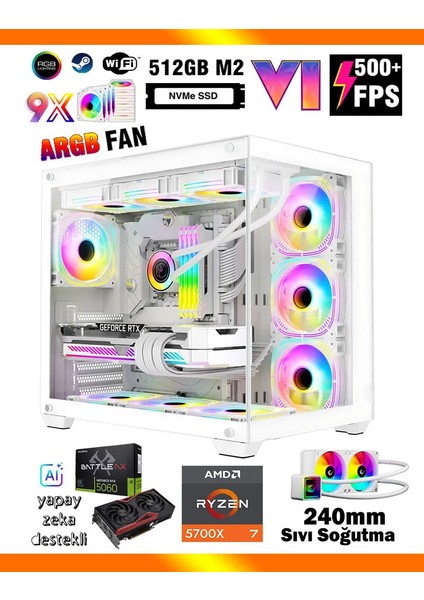 Zeiron Mirage X32 White Ryzen 7 5700X ∣ 16GB RAM ∣ 512GB SSD ∣ RTX5060 Sıvı Soğutmalı Oyun Bilgisayarı