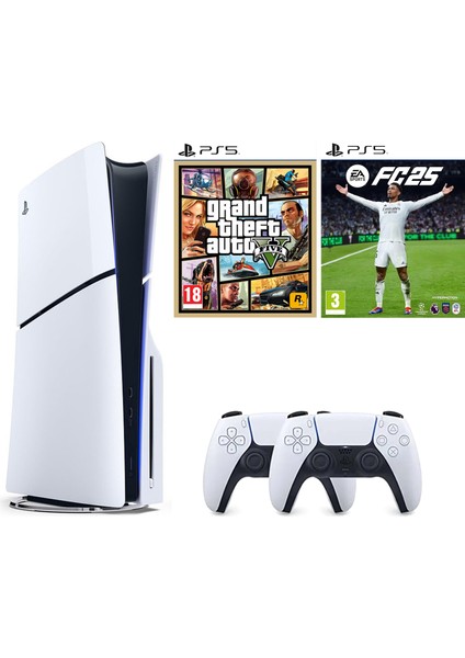 Sony Playstation 5 1 Tb Slim CD Edition Oyun Konsolu + 2. Ps5 Kolu + Ps5 Fc 25 + Ps5 Gta 5