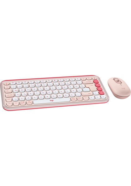 Logitech Pop Icon Kablosuz Bluetooth Sessiz Türkçe Q Klavye ve Mouse Seti, Pembe
