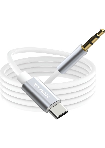 Syrox DT24T-J Type-C - 3.5mm Aux Dönüştürücü 1mt Ses Kablosu - Beyaz