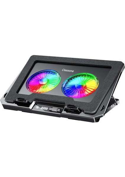 Classone GT102 Gaming Laptop Soğutucu, 2200RPM , Rgb Işıklı , LED Display , Notebook Soğutucu Stand