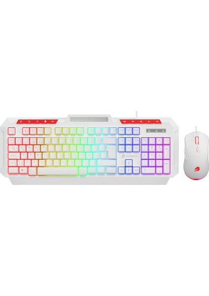 GameBooster Knight KM-11W Rainbow Aydınlatmalı Kablolu Oyuncu Klavye & Rgb Mouse Set - Beyaz