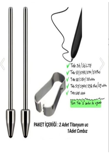 Gökmer Samsung Galaxy Tab S9/s9 FE/S9FE+/S9ULTRA/S9PLUS Yedek Kalem Ucu 2 Adet Titanyum Uç (Ekranı Çizmez)