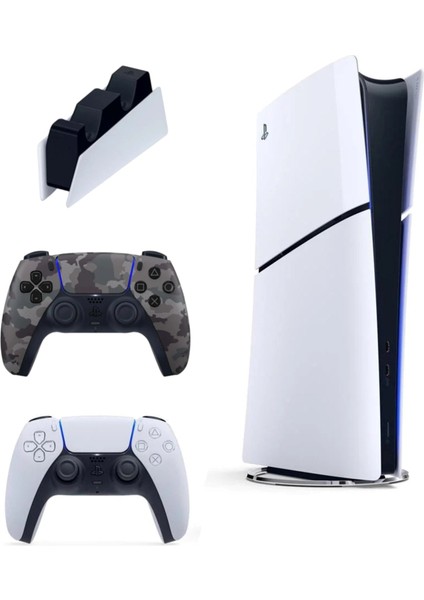 Sony Playstation 5 Slim Digital Ithalatçı + 2. Kamuflaj Dualsense + Şarj Istasyonu