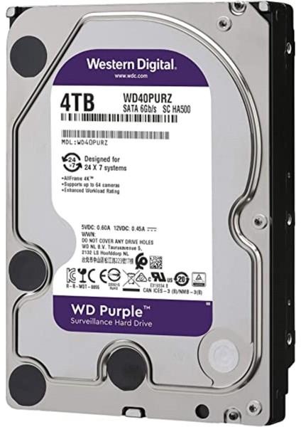 WD Purple 4 TB 3.5 İnç Gözetim Diski Yüksek Okuma/Yazma Hızı ile Güçlü Performans