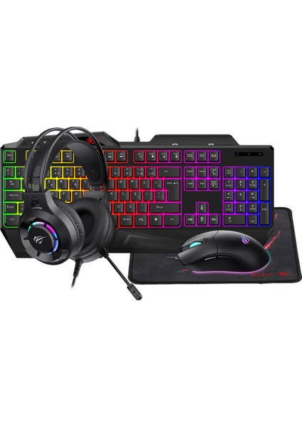 Havit Gamenote KB905CM-TUR 4'lü Gaming Set – Klavye, Mouse, Kulaklık, Mousepad – Rainbow Aydınlatma, Türkçe Q, Pc Uyumlu
