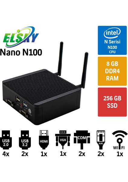 Elsky Nano N100 8gb Ram 250GB SSD Wıfı 2lan 2com Endüstriyel Mı