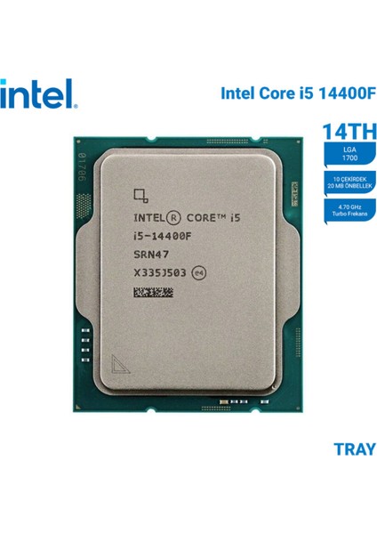Intel Raptor Lake I5-14400F Tray Vga'sız, Fansız 10 Cores 2,50/4.70GHZ 20MB Lga