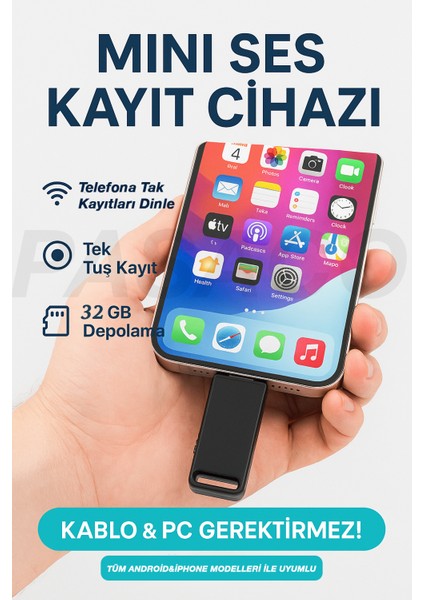 Pasaco Mini Ses Kayıt Cihazı Tak Çalıştır Kablo & Pc Gerektirmez Tek Tuşta Uzun Süreli Kayıt