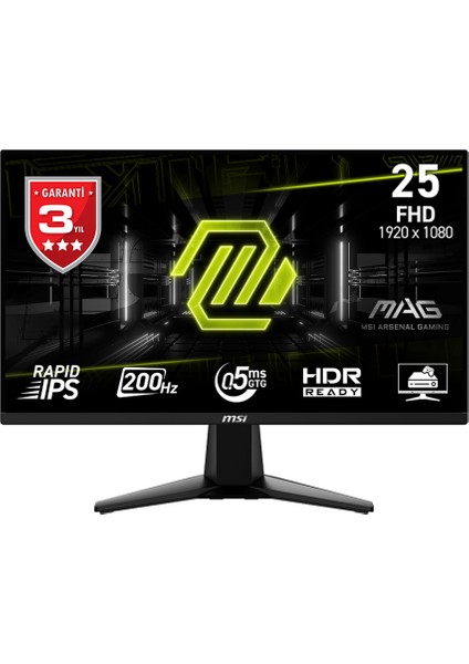 MSI Msı 24.5" Mag 255F E20 1920X1080 (Fhd) 16:9 Flat Rapıd IPS 200HZ 0.5ms (Gtg) Freesync Premıum Gamıng Monıtor