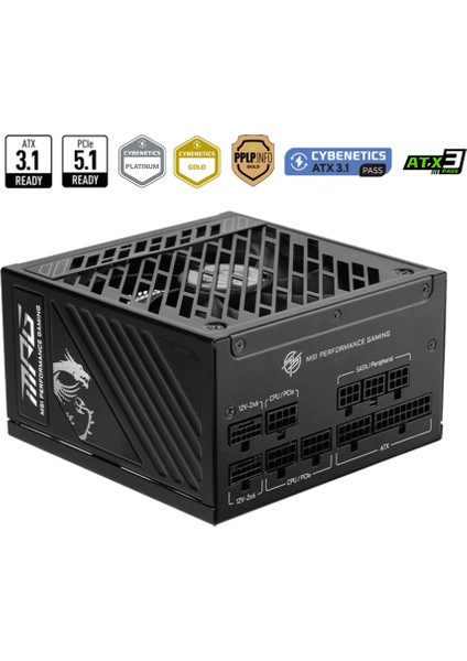 MSI Msı Mpg A1250GS Pcıe5 1250W 80+ Gold Atx 3.1 Pcıe 5.1 2x 12V-2X6 Power Supply