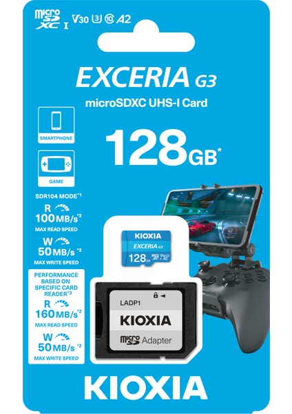 Kioxia Kıoxıa 128GB Excceria G3 Micro Sdxc U1 V30 A2 4K 160/50 Mb/sn Hafıza Kartı (LMEX3L128GG2)