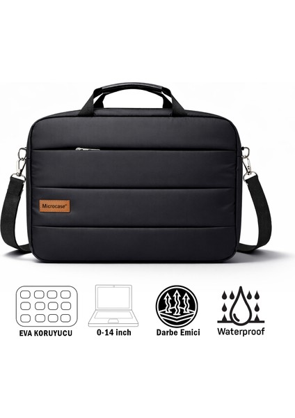 Microcase Su Geçirmez 3 Bölmeli Darbelere Dayanıklı Tablet Notebook Macbook Evrak Çantası 14 Inch AL5496