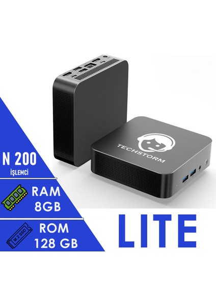 Techstorm Twister Lite Intel N200 Işlemci 8 GB Ram 128 GB Depolama Freedos Mini Masaüstü Bilgisayar