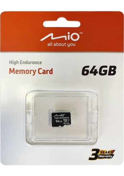 Mio 64GB High Endurance U3 Xc1 A2 V30 Microsd Hafıza Kartı 4K Video Desteği ile Profesyonel Kullanım İçin