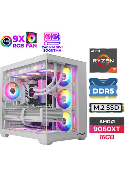 Xaser SOVAX70 Ryzen 7 7800X3D 32GB Ddr5 Ram 1tb M.2 Nvme SSD 16GB RX9060 Xt Sıvı Soğutmalı Oyuncu Tavsiye Sistem