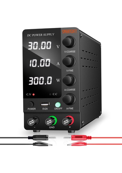 Smartgift 0-30V/10A Ayarlanabilir Dc Güç Kaynağı Voltaj Regülatörü (Geliştirilmiş Model)-Siyah