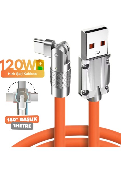 Alfais 6015 USB To Type C Hızlı Şarj Data Kablosu Çevirici Dönüştürücü Adaptör 180° Döner 120W 1m