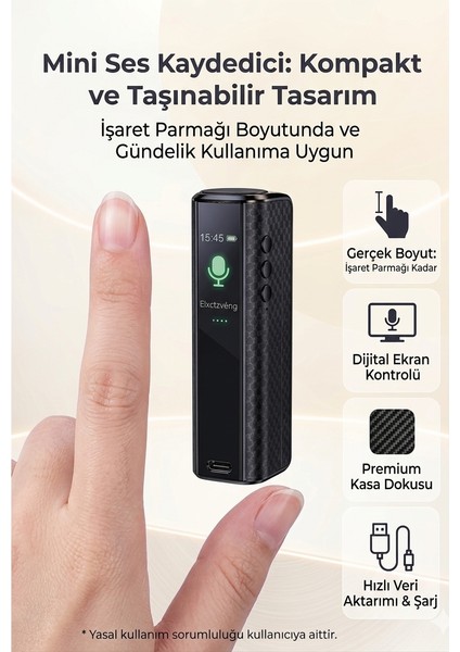 Tokurtech 64 GB Mıknatıslı Yeni Model 15 Gün Uzun Bataryalı Profesyonel Ses Kayıt Cihazı