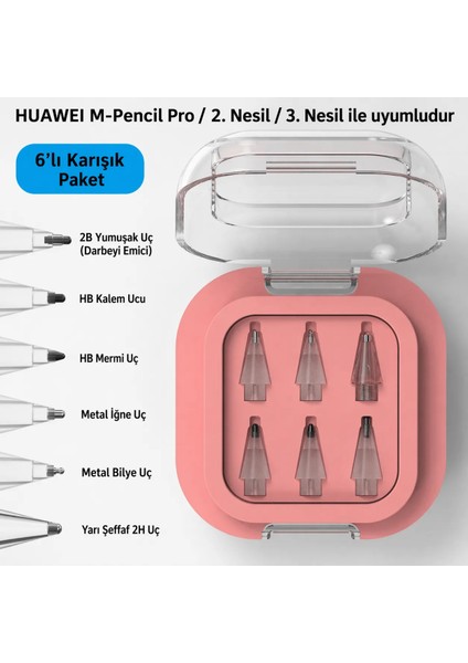 Fogy Huawei M-Pencil Pro/2. ve 3.nesil Ile Uyumlu Dayanıklı 6 Yedek Uçları ve Saklama Kutusu