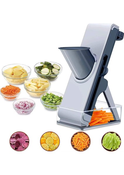 Canarino Profesyonel Basmalı Rende Doğrayıcı – 3 Bıçaklı Paslanmaz Çelik Kesme, Mandolin Doğrama ve Rendeleme Aleti – Sebze, Meyve, Peynir, Salata ve Pratik Mutfak Kullanımı Için Ergonomik Tasarım