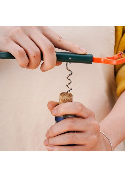 7 In 1 Çok Fonksiyonlu Mutfak Aleti, Açacak Soyacak Tirbuşon, Premium Kalite, Turuncu ve Yeşil, 19CM