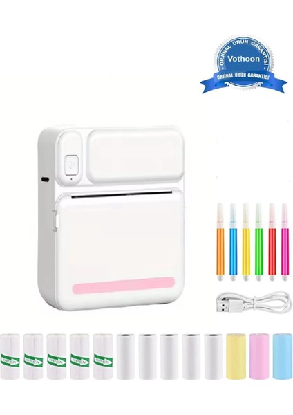 TKÇ Mini Taşınabilir Yazıcı 13 Rulo Kağıtlı Mürekkepsiz Etiket Yazıcısı Mini Termal Yazıcı