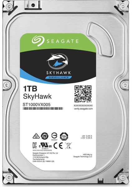 Seagate 3.5" 1TB SKYHAWK ST1000VX005 5900 RPM 64MB SATA-3 Güvenlik Diski