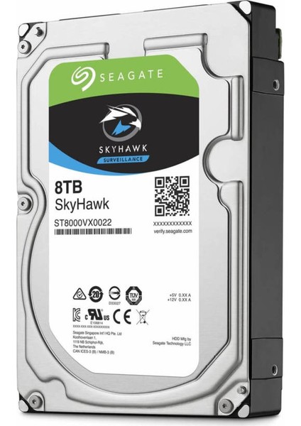 Seagate Skyhawk 3.5" 8TB Sata 3.0 256MB 210Mb/s RV Sensör 7200Rpm 64HD (Kamera 180TB/Yil Isyükü 7/24 Güvenlik Disk ST8000VX0022