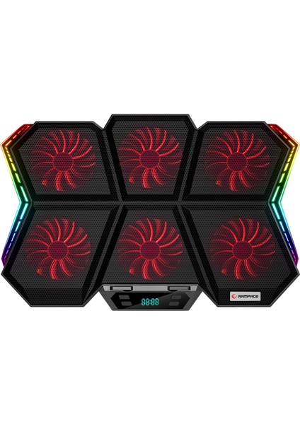 Rampage AD-RX44 X-GALE 6 Fanlı 12 RGB Işık Modlu 7 Kademe Standlı LCD Göstergeli Notebook Soğutucu