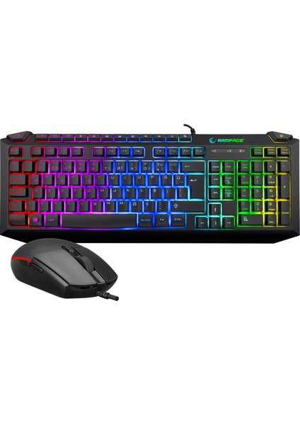 Rampage KB-R310 Broker Siyah USB Gökkuşağı Zemin Aydınlatmalı Oyuncu Klavye + Mouse Set