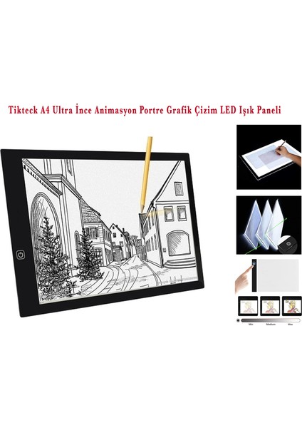 Tikteck A4 LED Ultra İnce Animasyon, Çizgi Film, Portre, Dövme Grafik Çizim Tableti